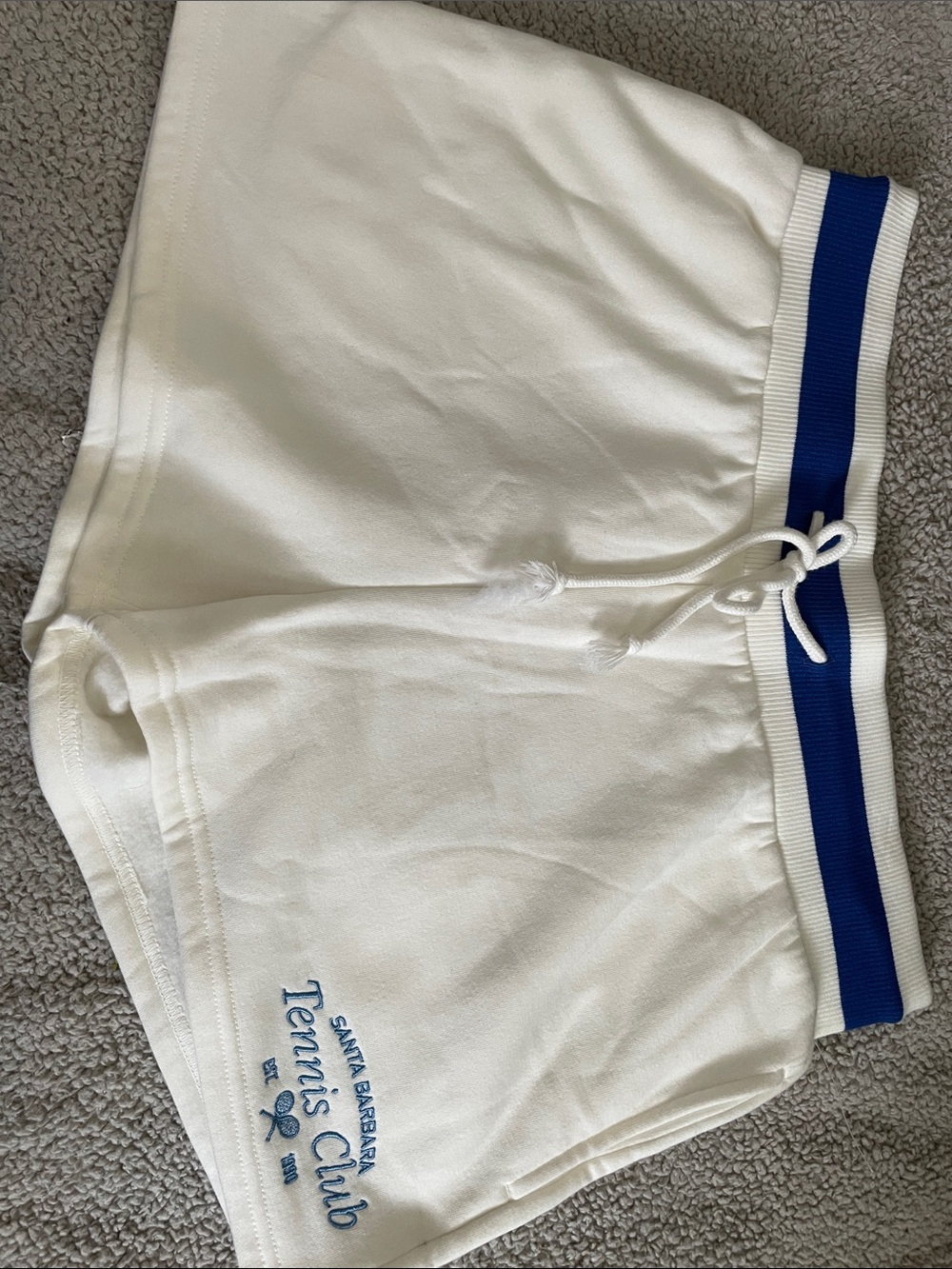Men's White Athletic Shorts with Blue Trim